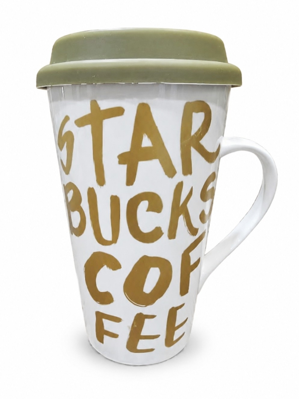 Starbucks White and Olive Ceramic Travel Mug with Lid